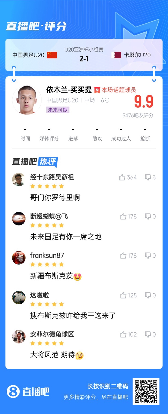  依木蘭+陳澤仕泰山中場(chǎng)連線！19歲依木蘭獲封：新疆布斯克茨！
