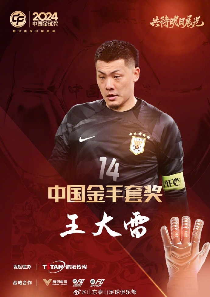  王大雷榮獲中國金手套獎(jiǎng)，謝文能入選中國金球獎(jiǎng)候選人前三名