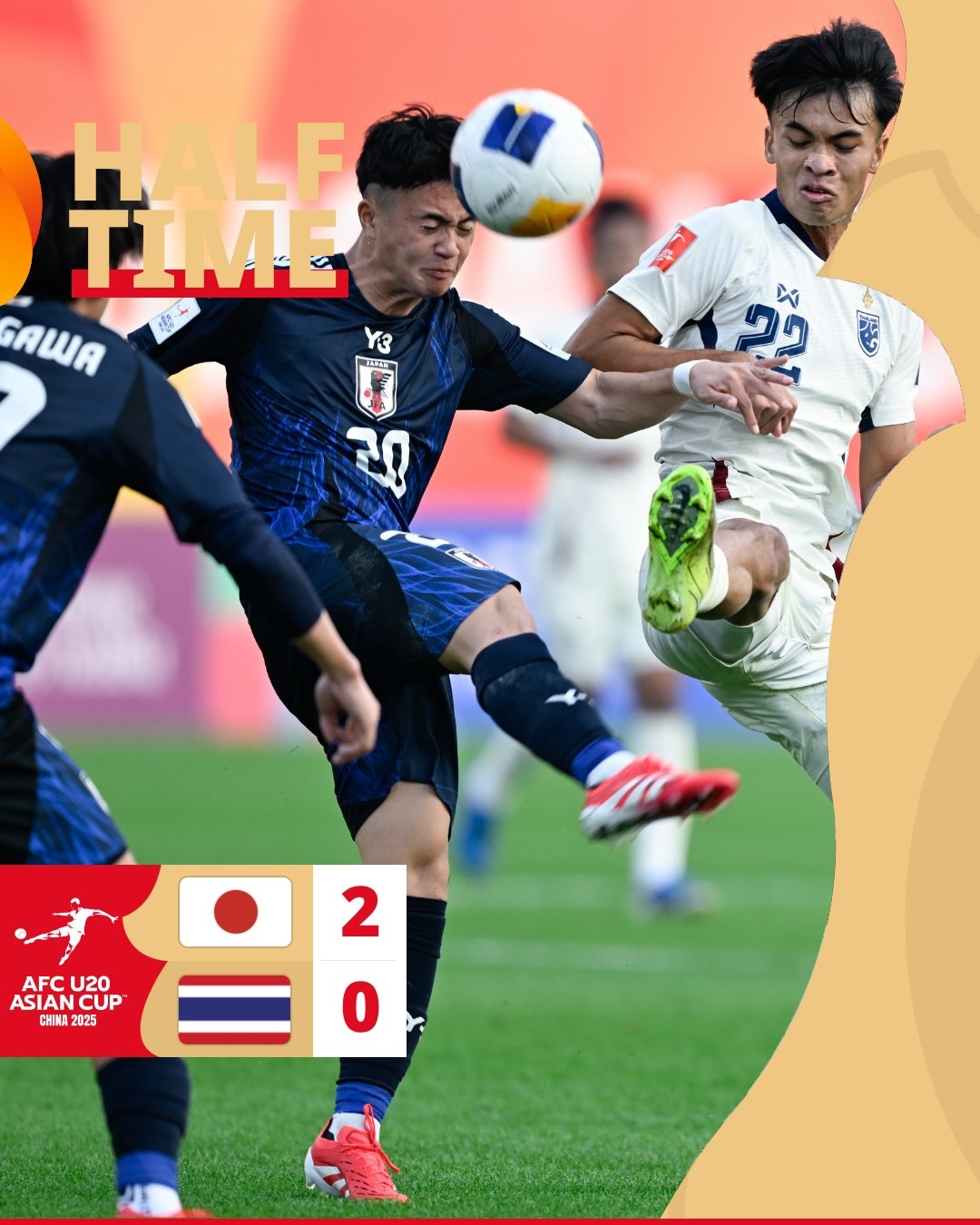  半場(chǎng)-日本U20 2-0領(lǐng)先泰國(guó)U20，石井久繼破門(mén)+中柱 泰國(guó)0射正