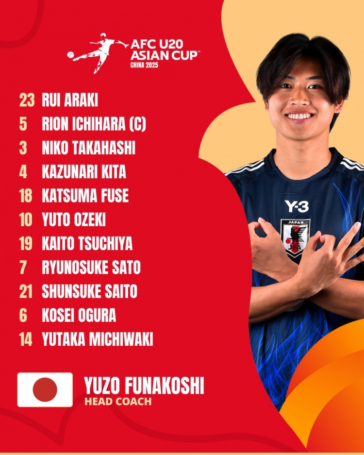  日本U20vs敘利亞U20首發(fā):高橋仁胡、佐藤龍之介出戰(zhàn) 高岡伶颯替補(bǔ)