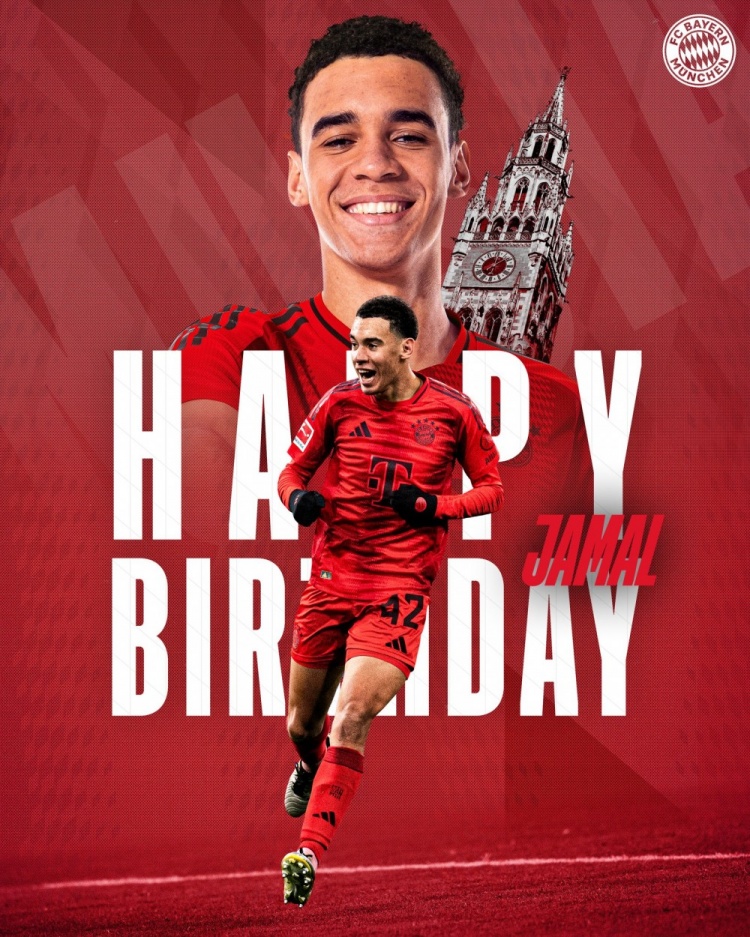  拜仁官方祝穆西亞拉22歲生日快樂，加盟至今出戰(zhàn)196次獲59球38助