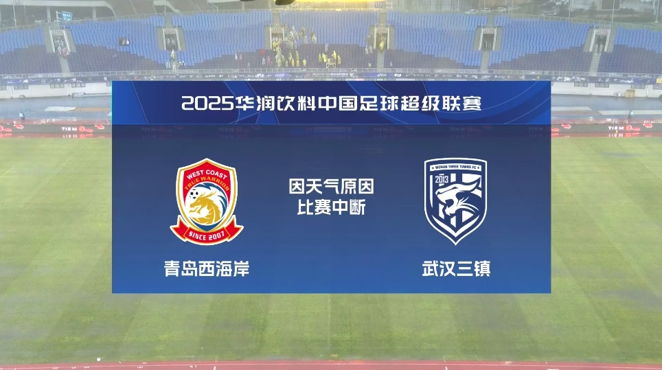  比賽延期！青島西海岸vs武漢三鎮(zhèn)進行至18分鐘，因天氣中斷30分鐘