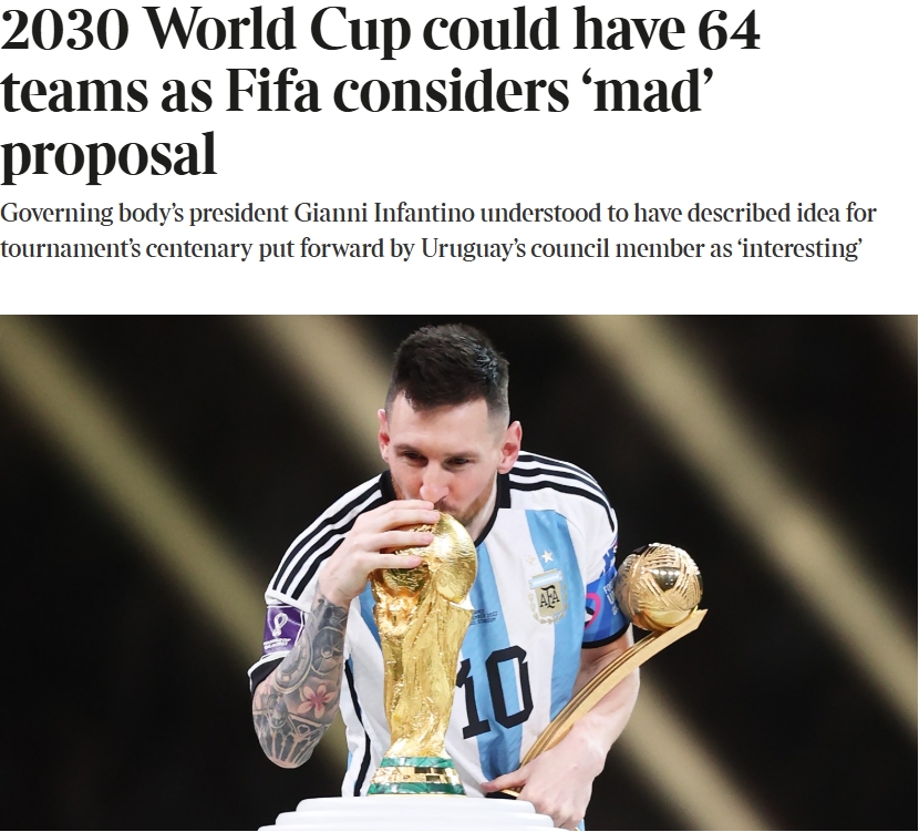  泰晤士：某官員稱2030世界杯擴軍64隊想法完全瘋狂，望盡快否決