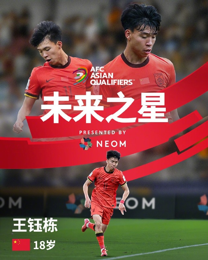  亞洲杯官方社媒發(fā)布王鈺棟個(gè)人海報(bào)：青年軍的旗幟，飄揚(yáng)在前哨